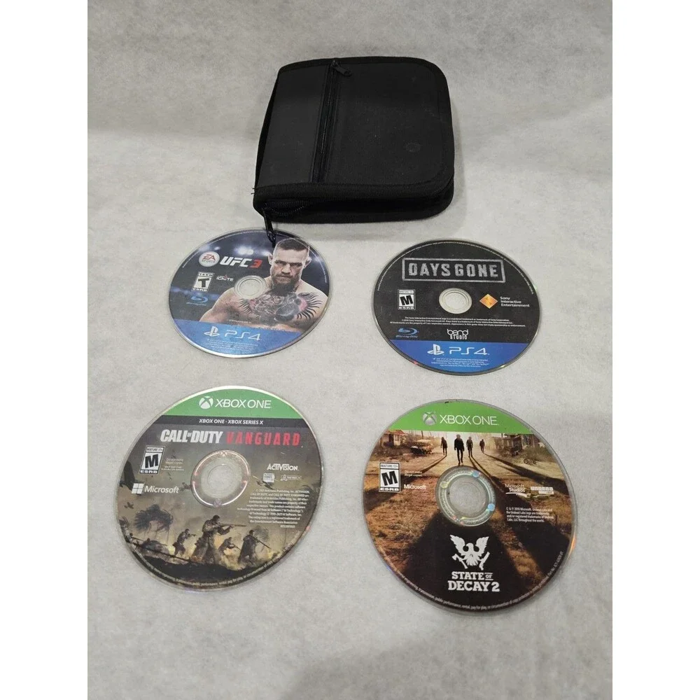 Video Game Lot of 4 (Loose Discs) Xbox One & PS4 With Zippered Travel Case